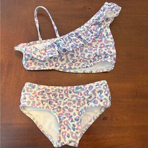 Cat & Jack Kids One-Shoulder Bikini - Pastel Leopard Print